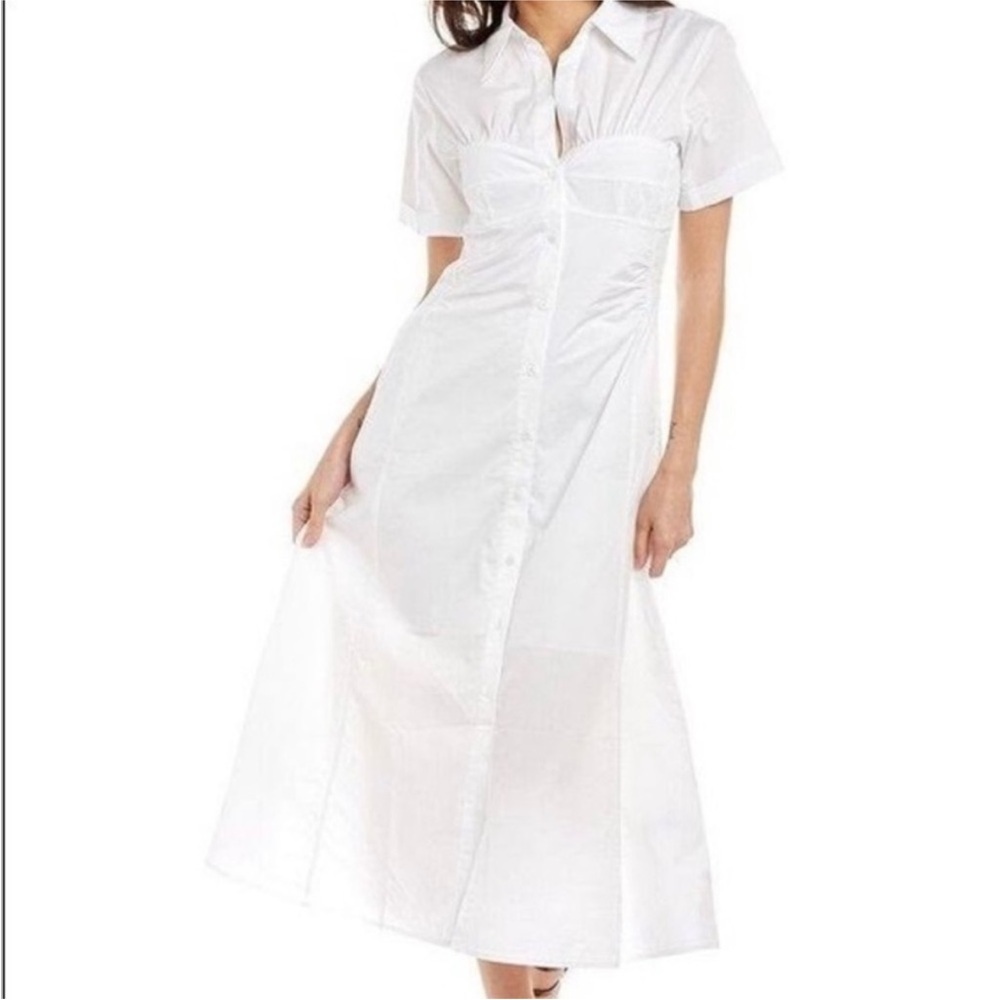 NICHOLAS white tenley button down white midi dress with corset seaming NEW